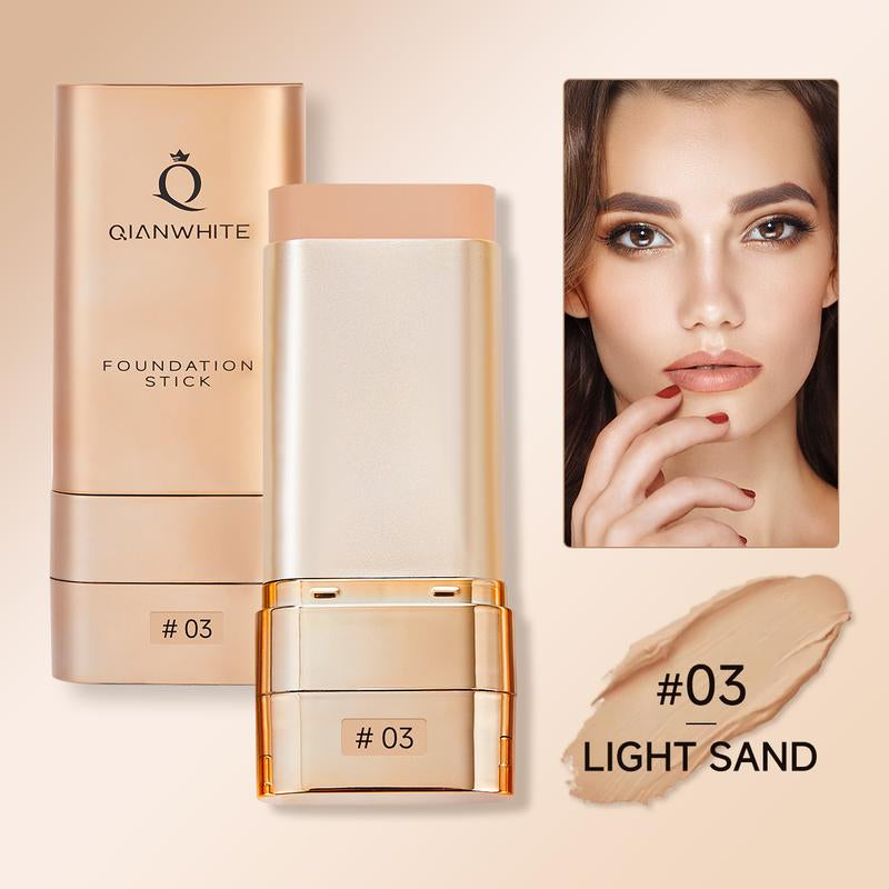 QIANWHITE Luminous Dual-Ended Concealer Foundation Stick with Built-In Brushes Complimentary Puff 24H Long-Lasting Waterproof Sweatproof One-Swipe Even Flawless Base Clear Radiant Skin Foundation Stick