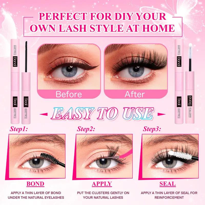 1712PCS Eyelash Cluster Kit, Dense Long Curl Lashes DIY Extension Set, Multiple Lengths, Eyelash Glue Tweezers, Includes Bond&Seal &Remove&Eyelash Tweezers &Brush D Curl（Ss02）