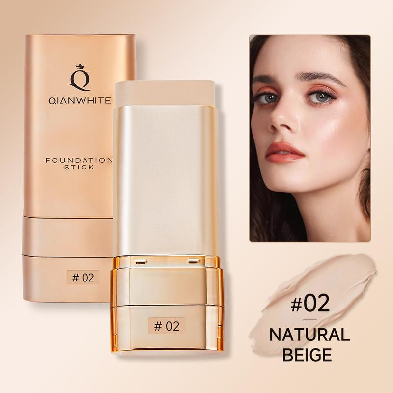QIANWHITE Luminous Dual-Ended Concealer Foundation Stick with Built-In Brushes Complimentary Puff 24H Long-Lasting Waterproof Sweatproof One-Swipe Even Flawless Base Clear Radiant Skin Foundation Stick