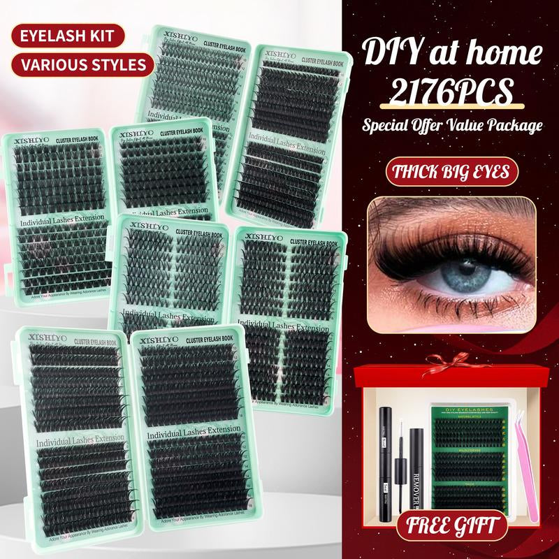 1712PCS Eyelash Cluster Kit, Dense Long Curl Lashes DIY Extension Set, Multiple Lengths, Eyelash Glue Tweezers, Includes Bond&Seal &Remove&Eyelash Tweezers &Brush D Curl（Ss02）