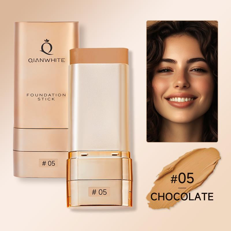 QIANWHITE Luminous Dual-Ended Concealer Foundation Stick with Built-In Brushes Complimentary Puff 24H Long-Lasting Waterproof Sweatproof One-Swipe Even Flawless Base Clear Radiant Skin Foundation Stick