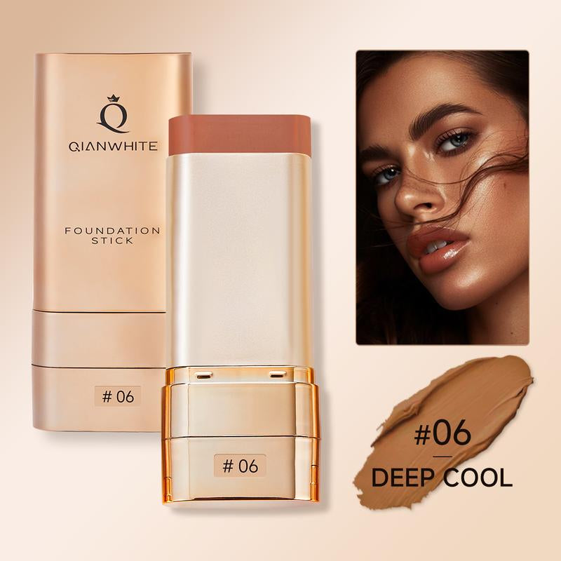 QIANWHITE Luminous Dual-Ended Concealer Foundation Stick with Built-In Brushes Complimentary Puff 24H Long-Lasting Waterproof Sweatproof One-Swipe Even Flawless Base Clear Radiant Skin Foundation Stick