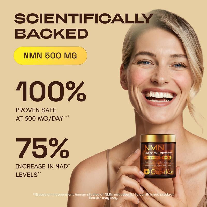 Cata-Kor NAD+ Supplement – NMN 500 Mg | Quercetin | TMG | Resveratrol Complex – Supports Cellular Energy & NAD+ Levels - Vitamin Dietary Supplement Healthcare