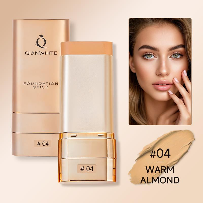 QIANWHITE Luminous Dual-Ended Concealer Foundation Stick with Built-In Brushes Complimentary Puff 24H Long-Lasting Waterproof Sweatproof One-Swipe Even Flawless Base Clear Radiant Skin Foundation Stick