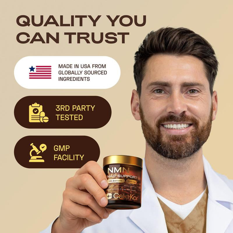 Cata-Kor NAD+ Supplement – NMN 500 Mg | Quercetin | TMG | Resveratrol Complex – Supports Cellular Energy & NAD+ Levels - Vitamin Dietary Supplement Healthcare